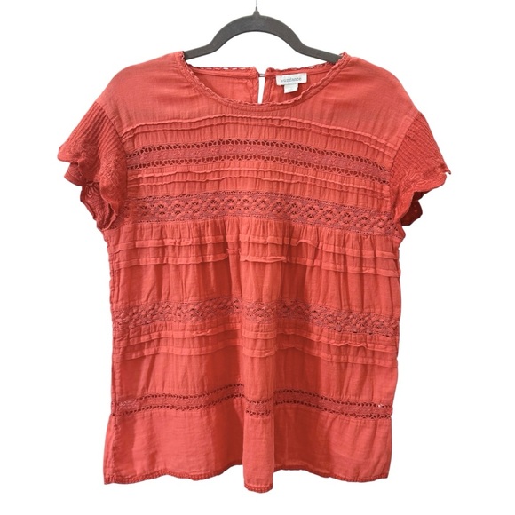 Sundance Aria Blouse Embroidered Lace Boho Short Sleeve Orange Size Small - Picture 2 of 9